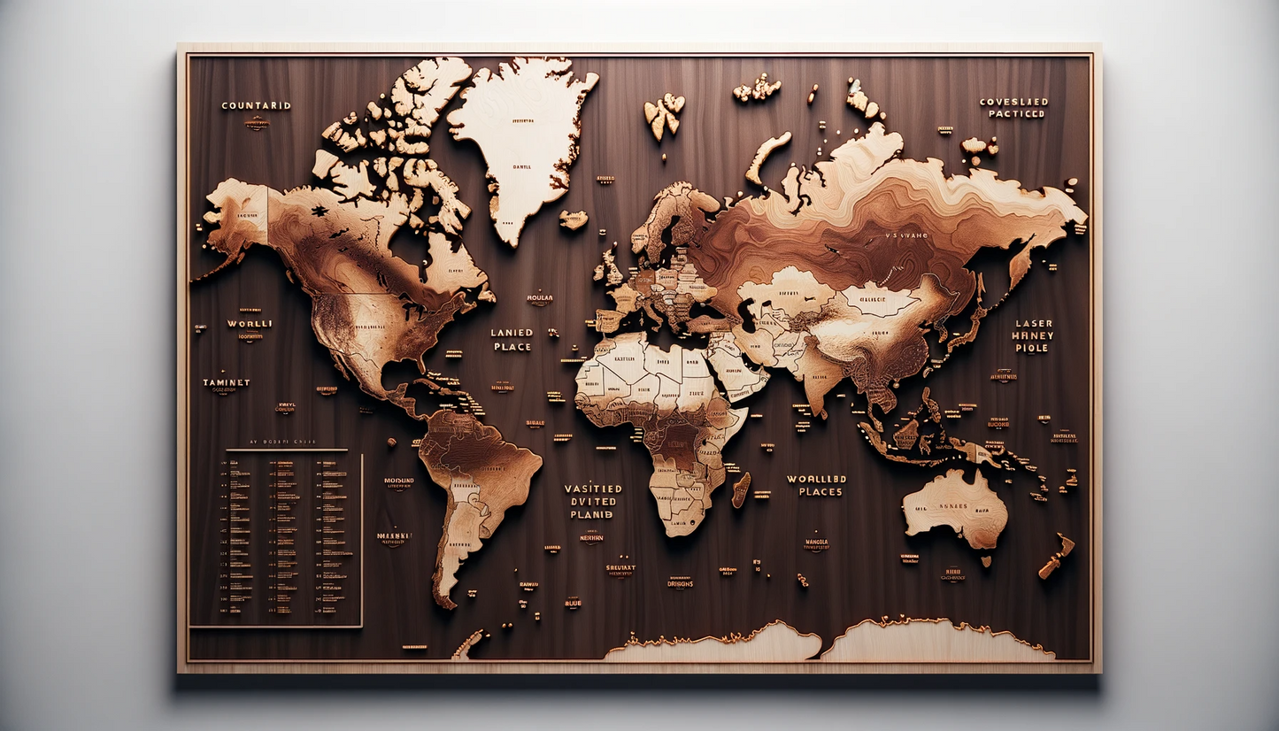 Ocean Explorer - Framed Artisanal Wooden World Map in Aquatic Hues