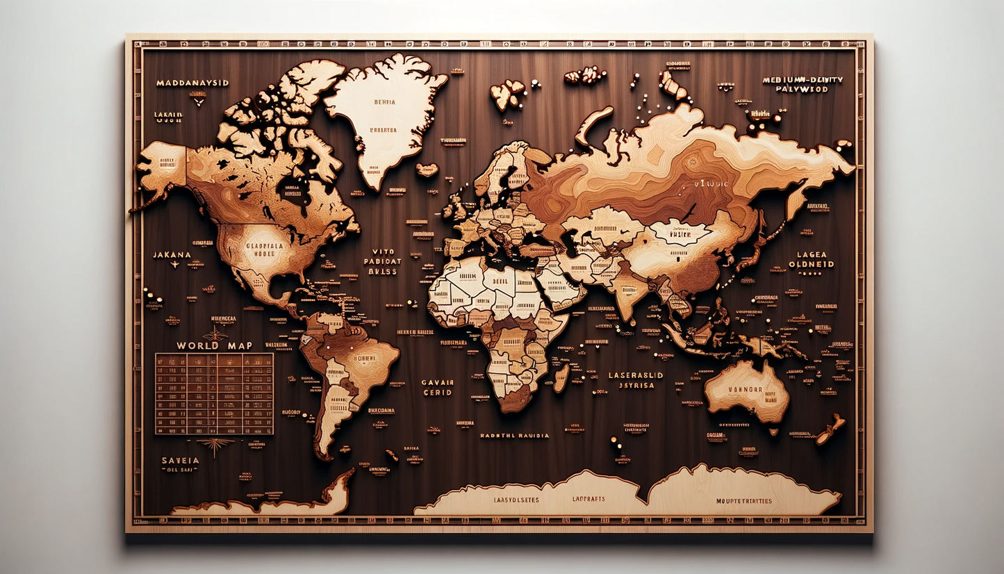 Ocean Explorer - Framed Artisanal Wooden World Map in Aquatic Hues