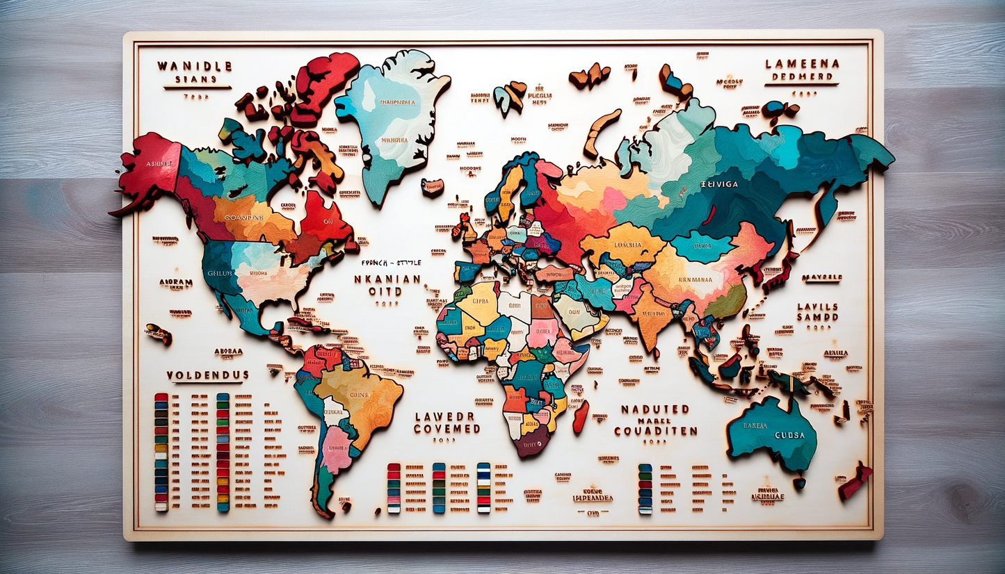 Grand Voyager - Framed picture with Wooden World Map