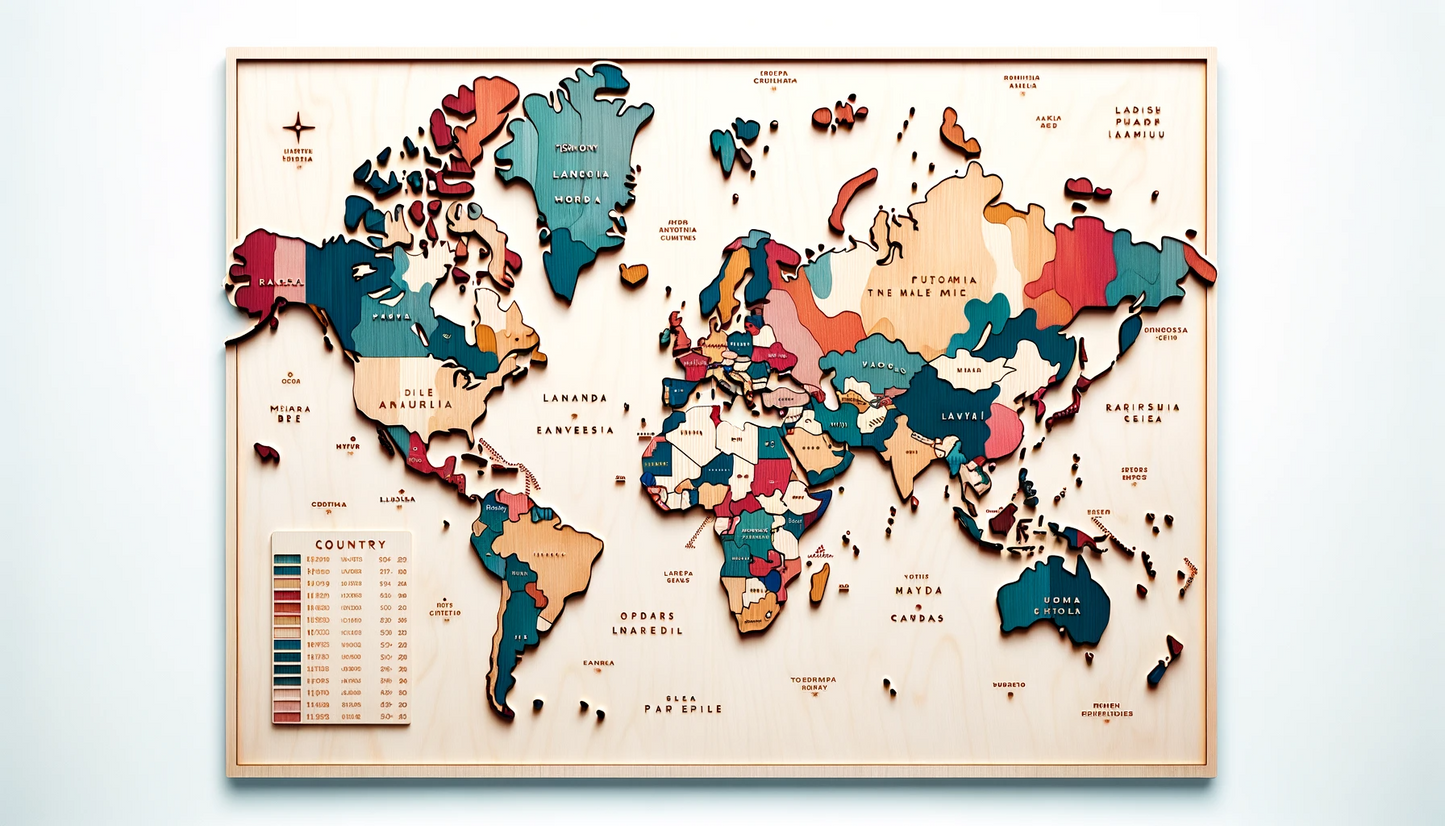 Grand Voyager - Framed picture with Wooden World Map