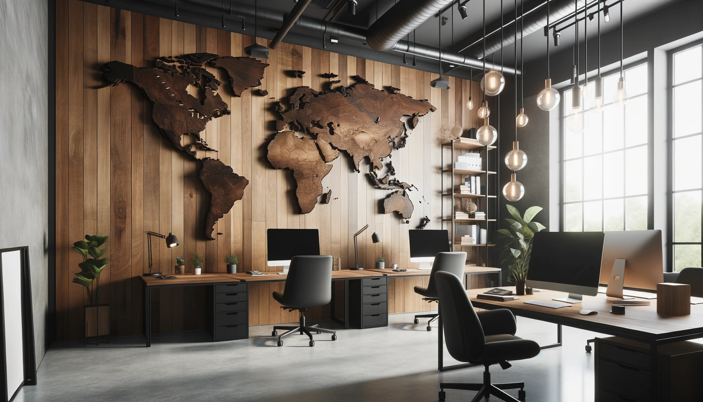 Espresso Expedition - Rich Dark Brown Wooden World Map